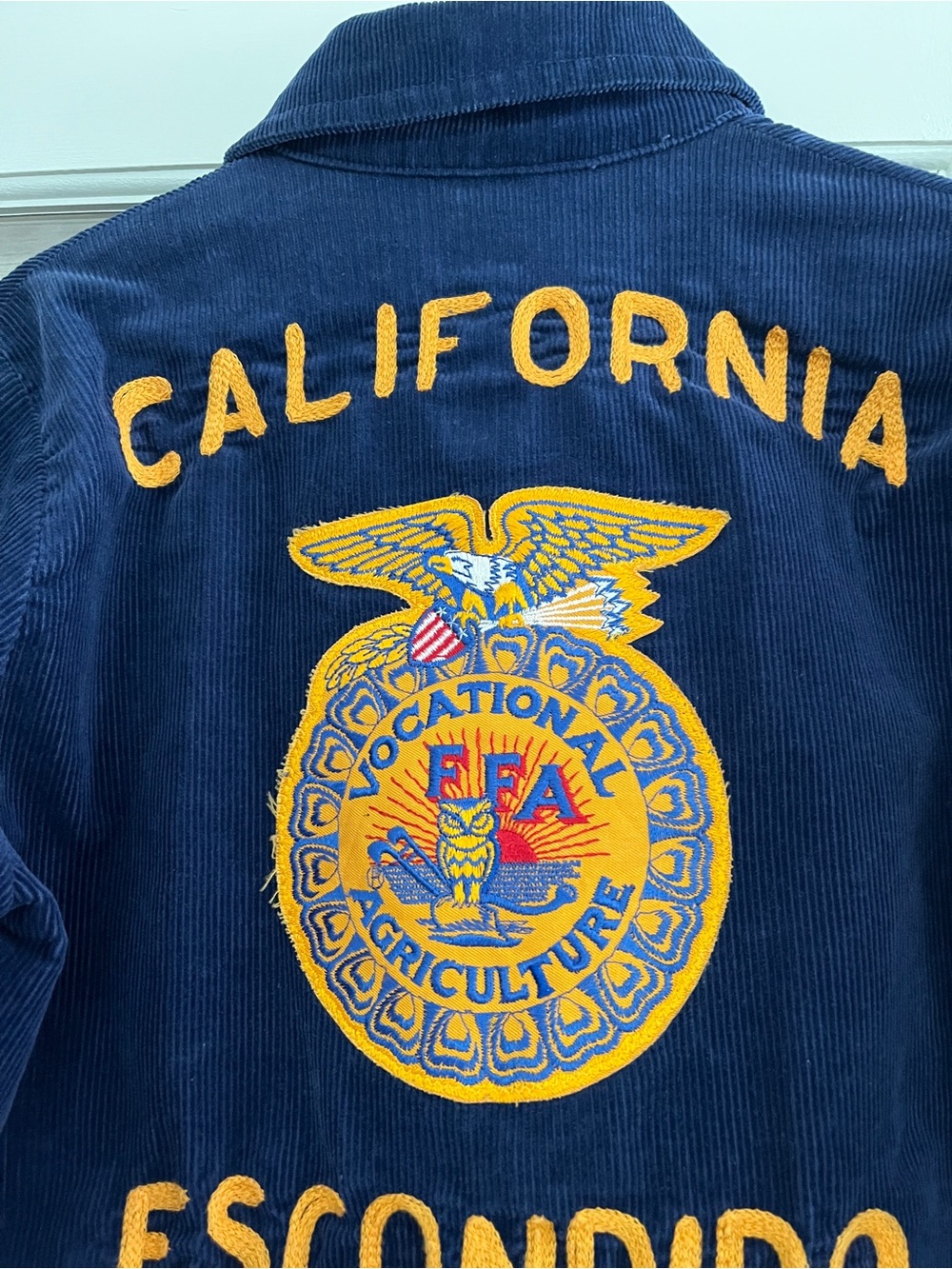 Vintage FFA Deep Indigo Blue Corduroy Jean Jacket California Embroidered Varsity - Picture 6 of 17